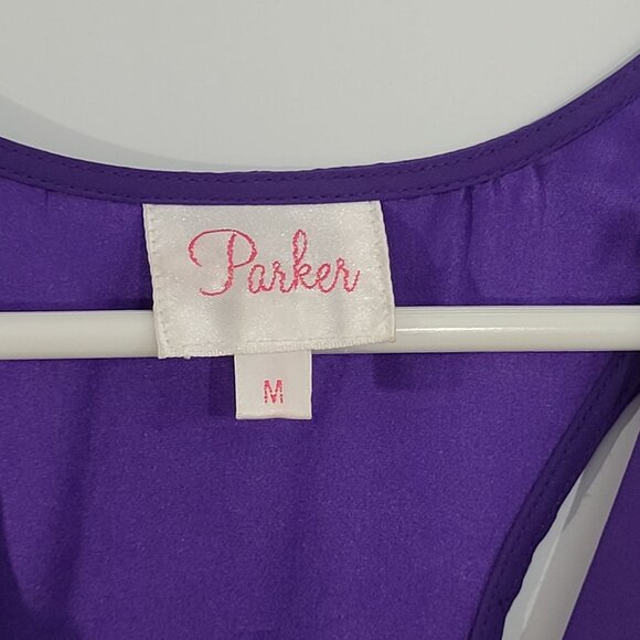 Parker Silk Racerback‎ Mini Dress Surplice Neckline Elastic Waist Purple Medium - Picture 3 of 9